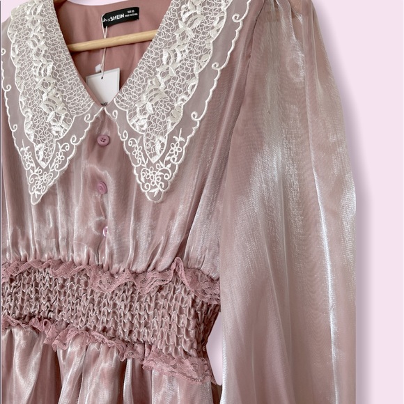 Shimmer Pink Midi Long Sleeves Dress - Picture 4 of 11